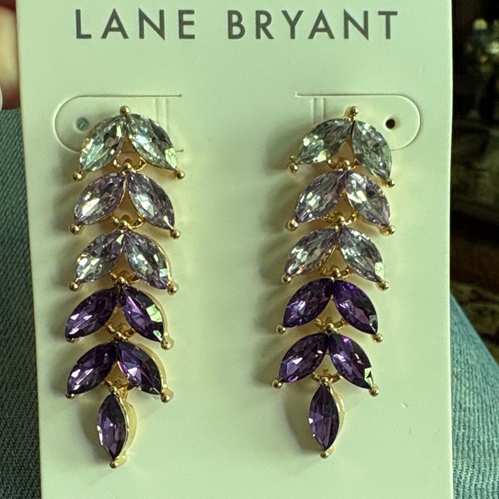 Lane Bryant Gold-Tone Purple and Clear Crystal Cascade Earrings